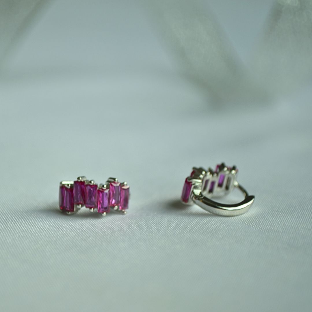 925 Sterling Silver Cubic Zirconia Geometric Classic Huggie Earrings