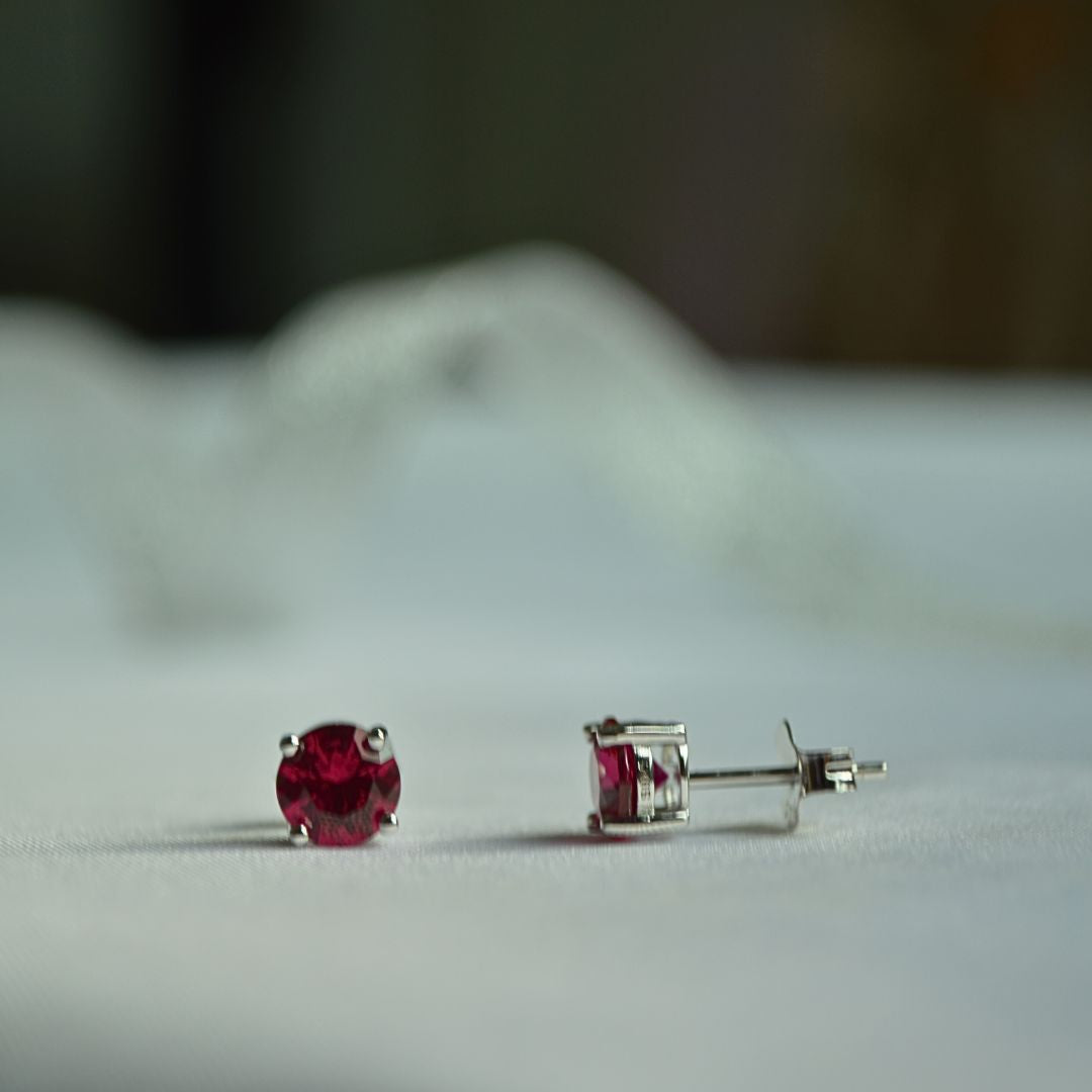 925 Sterling Silver Red Cubic Zirconia Stud Earrings