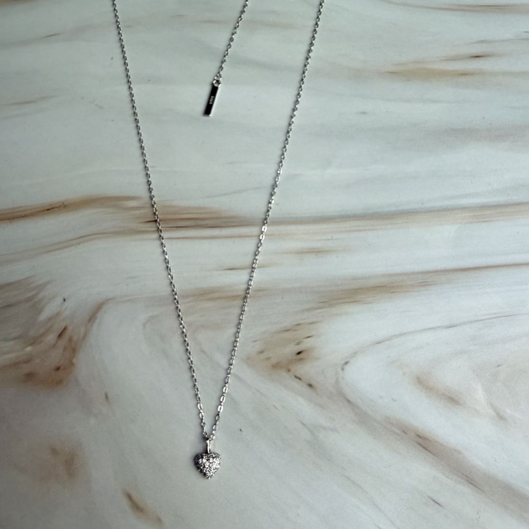 Heart Pavé CZ Necklace in 925 Sterling Silver