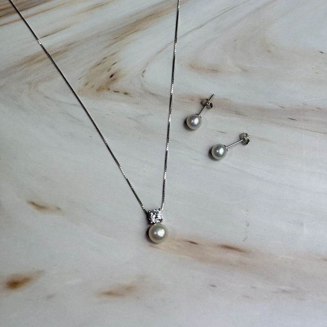 Classic Pearl Jewelry Set in 925 Sterling Silver