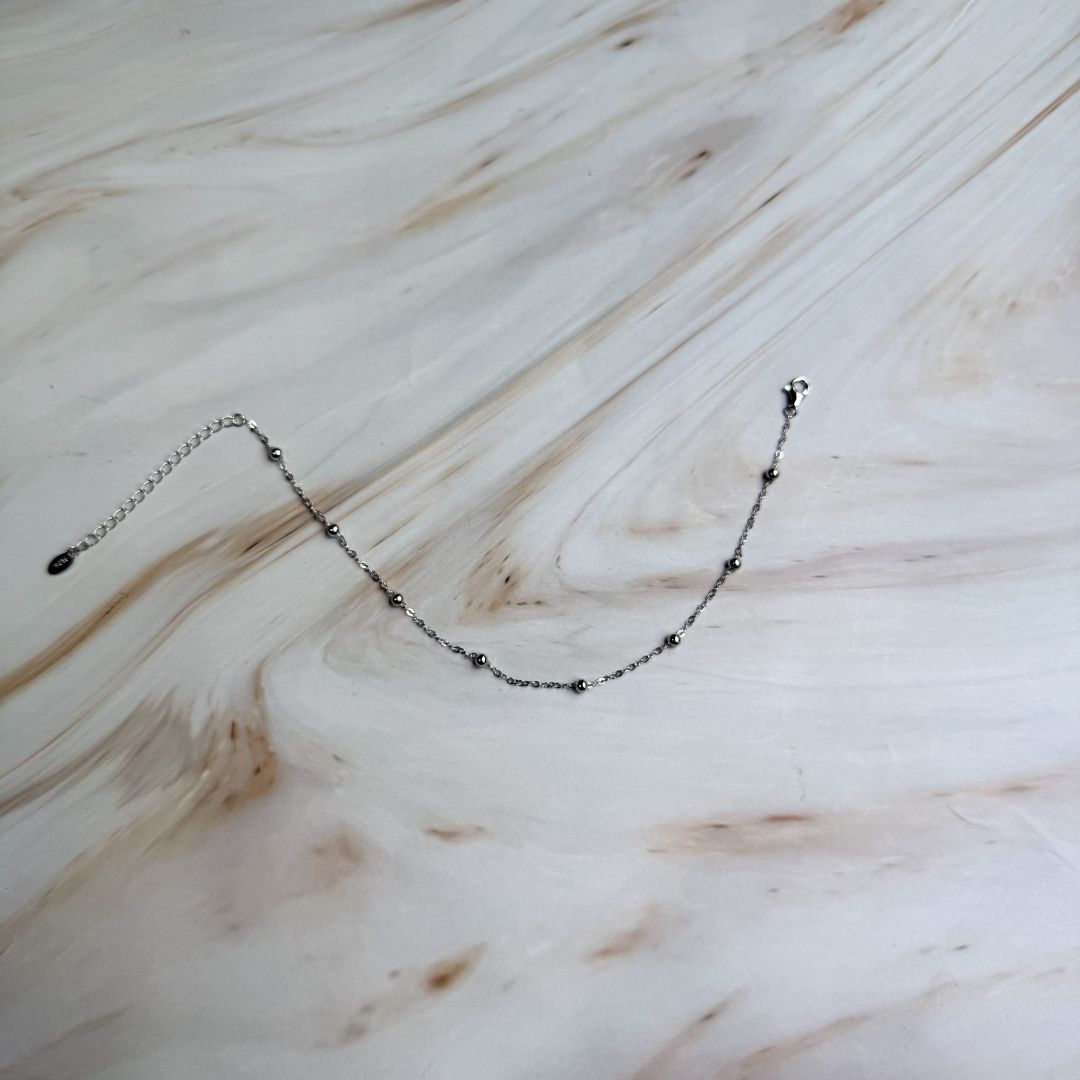Minimal Beaded 925 Sterling Silver Anklet