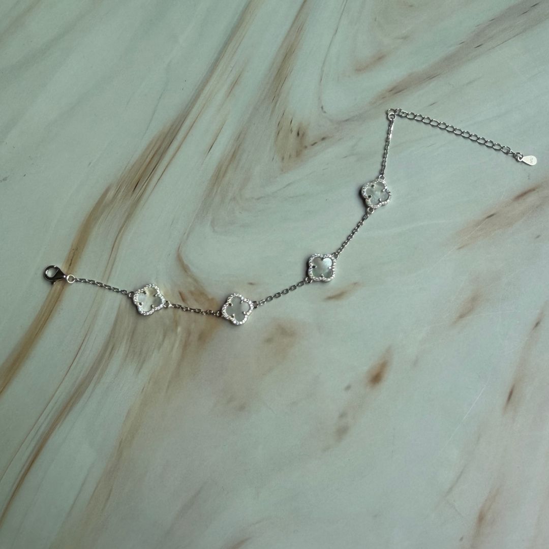 925 Sterling Silver Clover Charm Bracelet