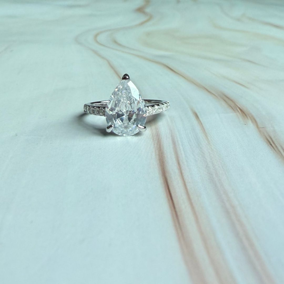 925 Sterling Silver Pear Cut CZ Solitaire Ring
