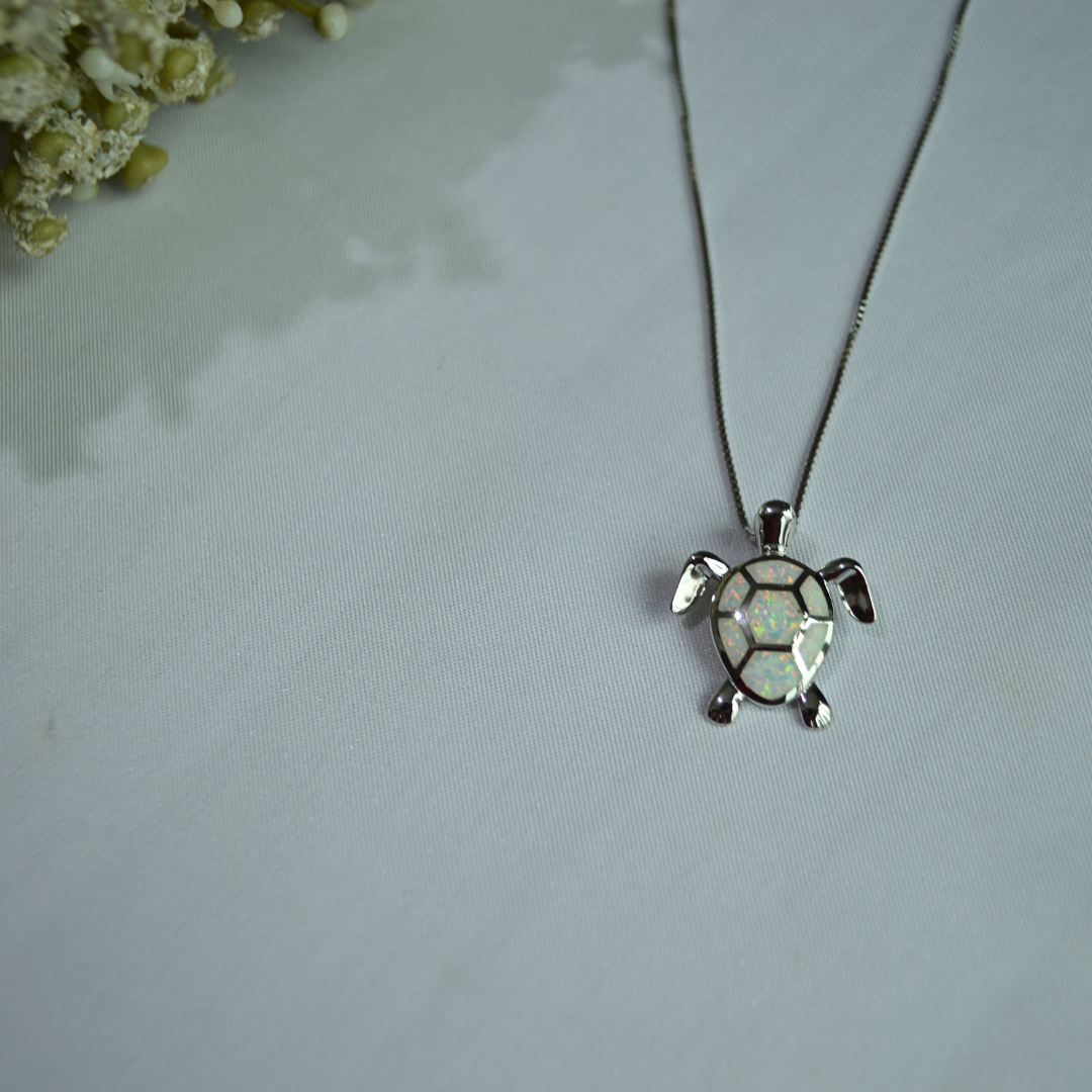 Silver 925 Iridescent Ocean Turtle Necklace