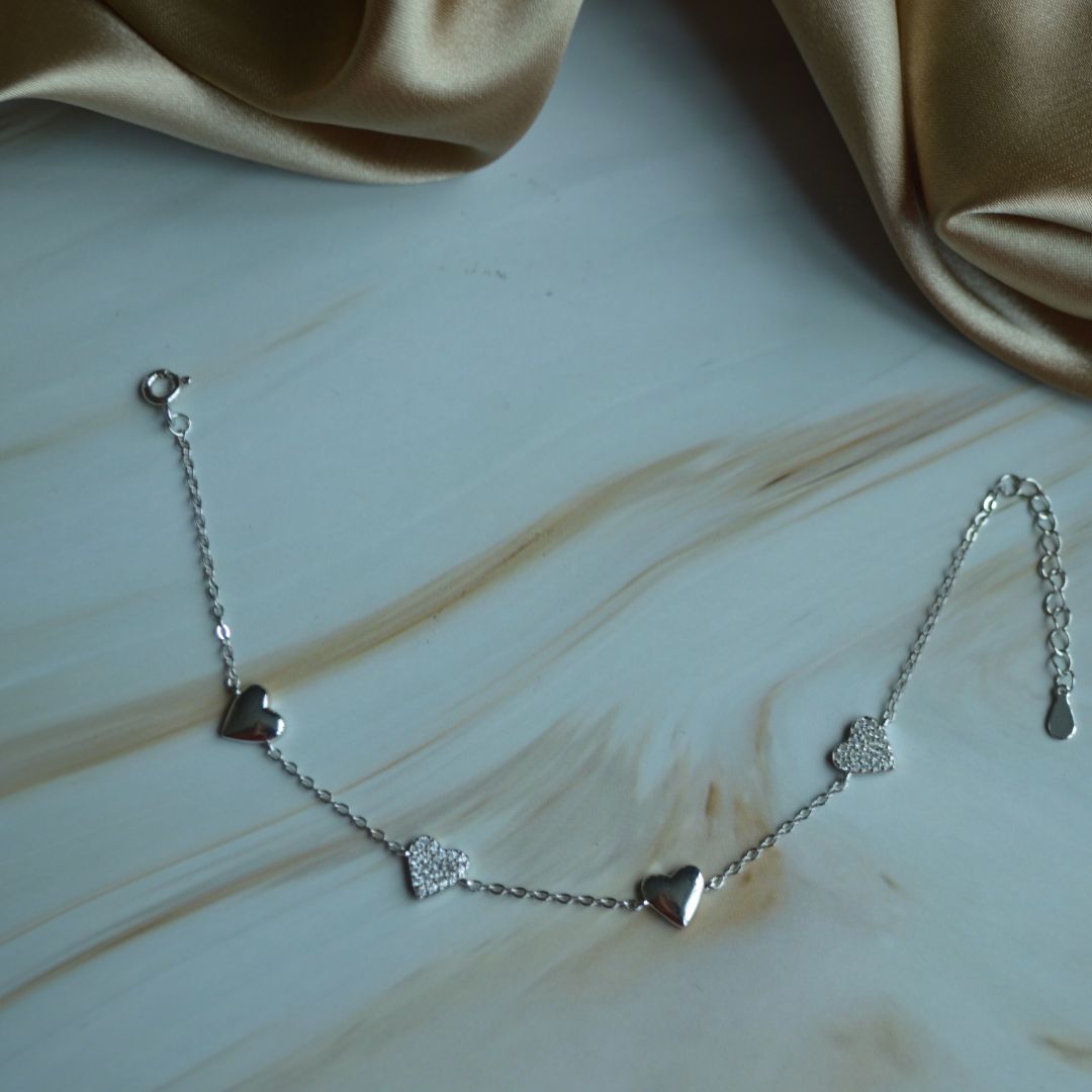 925 Silver Heart Charm Bracelet