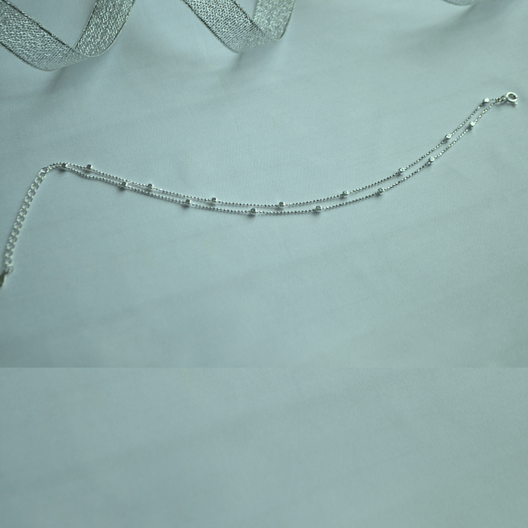 Sterling Silver 925 Double Chain Beaded Anklet