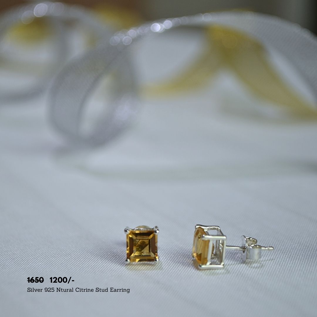 Radiant Silver 925 Citrine Stud Earrings
