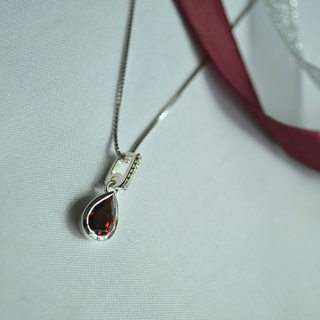 Sterling Silver Garnet Teardrop Necklace