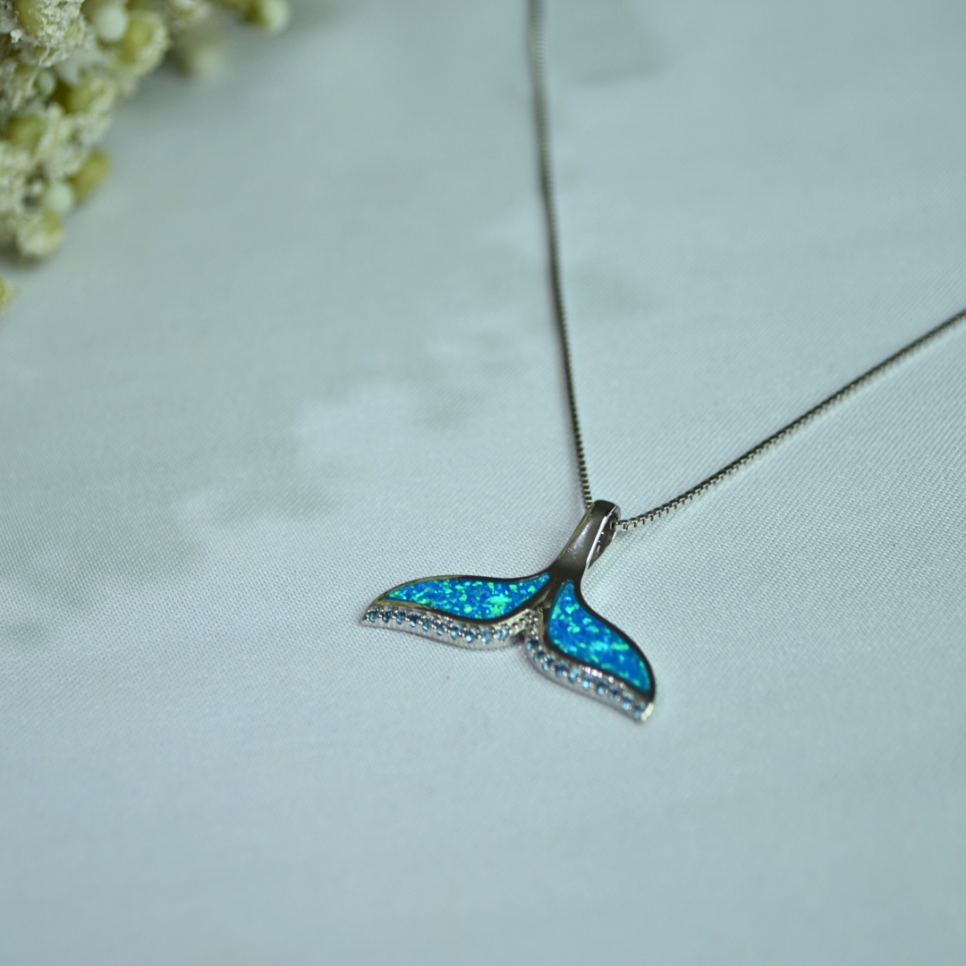 Silver 925 Blue Opal Ocean Tail Necklace