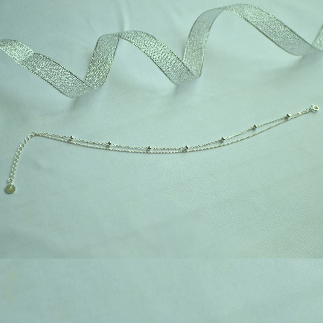 Sterling Silver 925 Beaded Chain Anklet