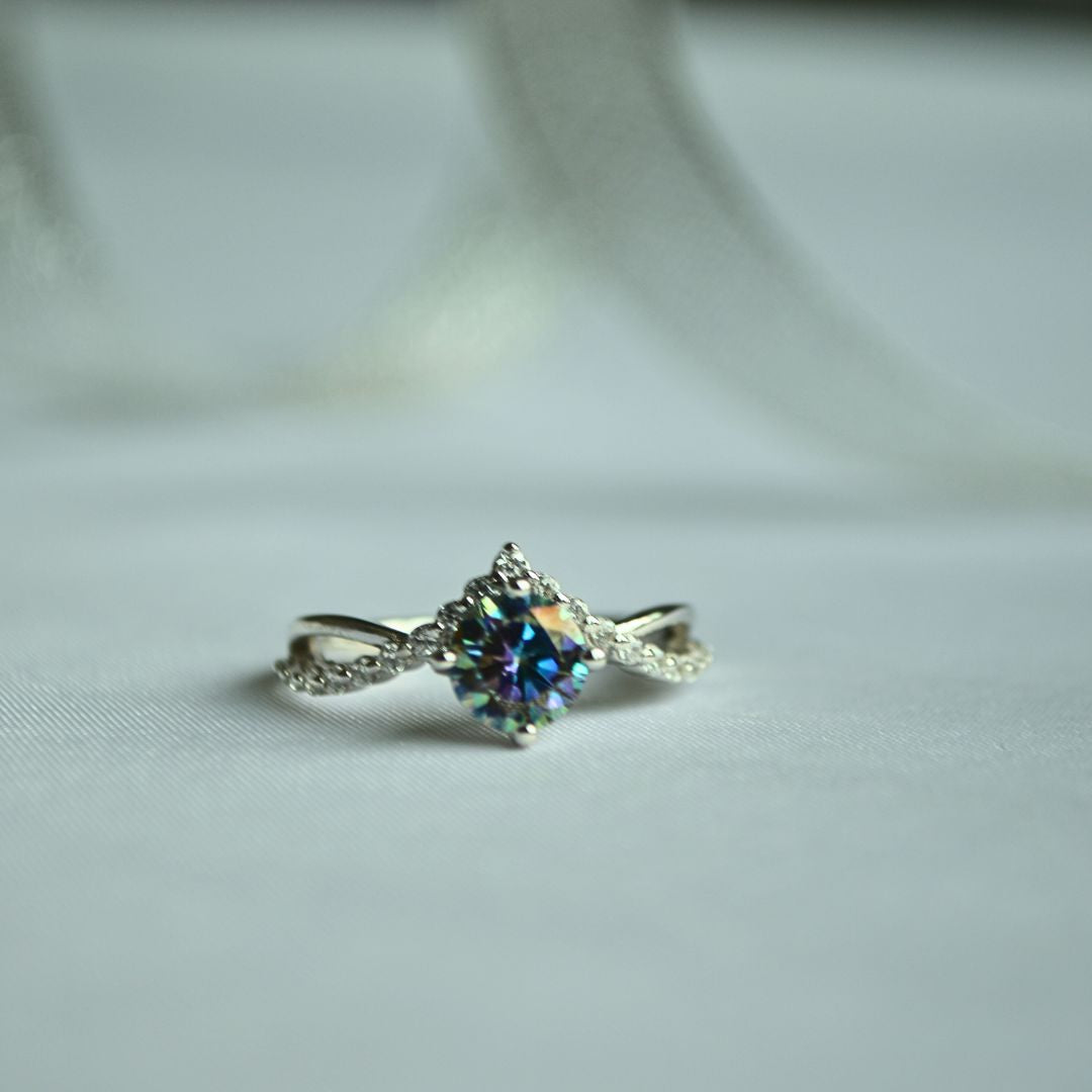 Multicolor Mossianite Ring in 925 Sterling Silver