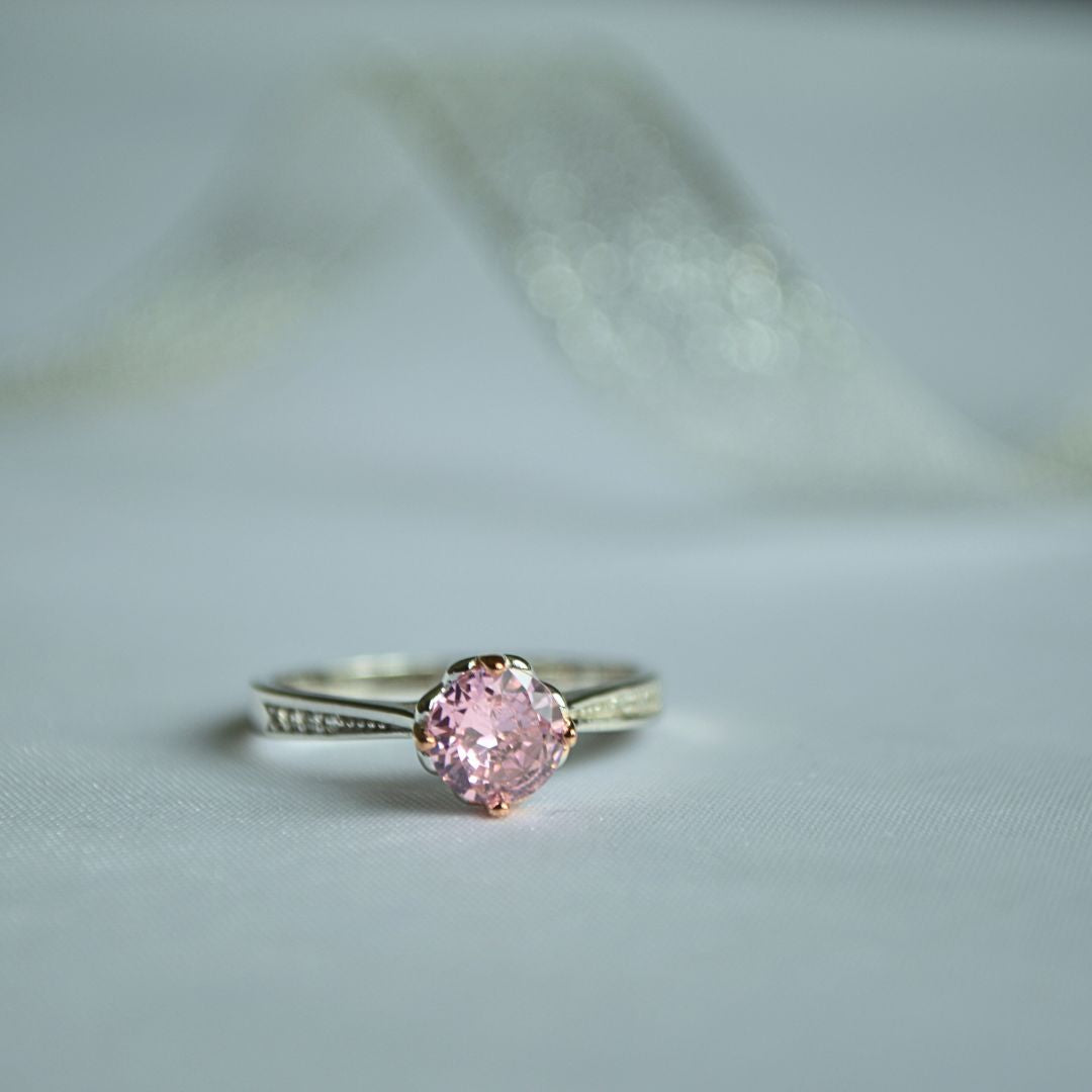 Silver 925 Ring with Brilliant Pink CZ Center Stone