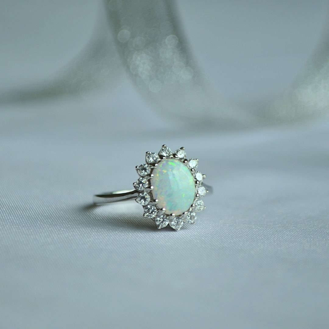 Sterling Silver 925 Ring with Radiant Synthetic Opal