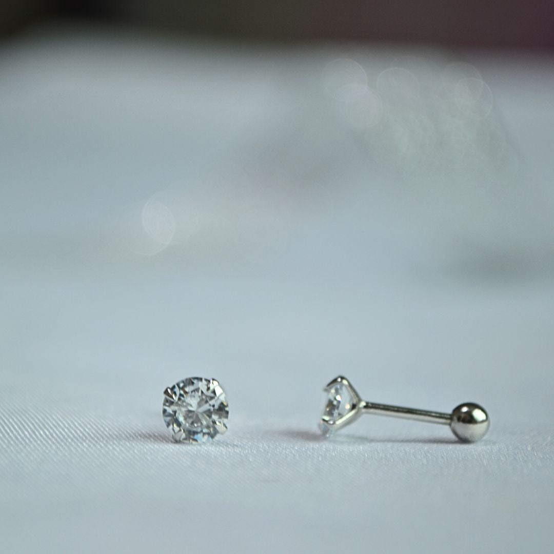 Silver 925 Round stone Stud Earrings
