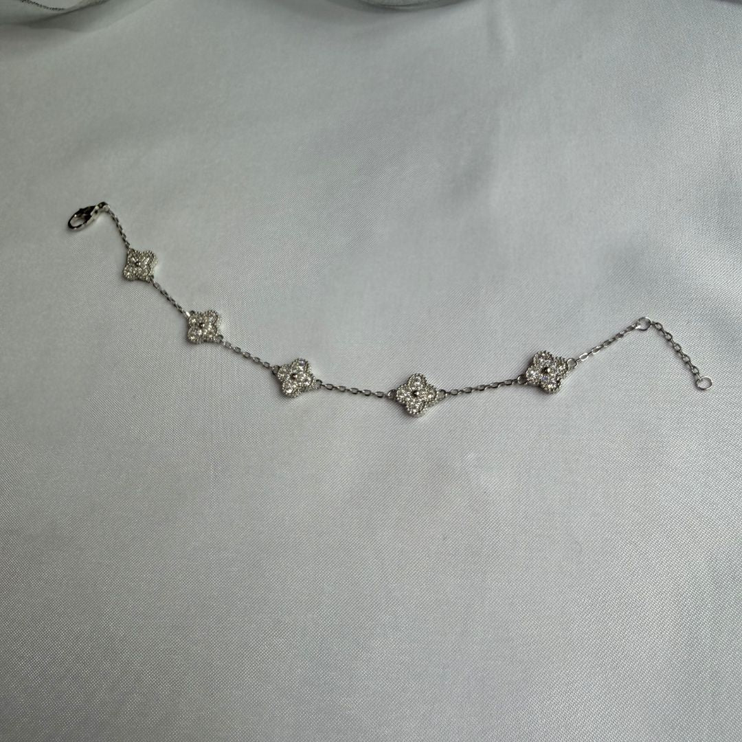 925 Sterling Silver Clover Bracelet with Cubic Zirconia