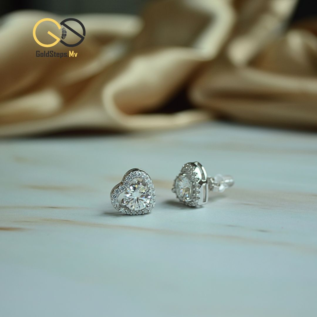 Silver 925 Heart Halo Stud Earrings – Sparkling Symbols of Love & Elegance