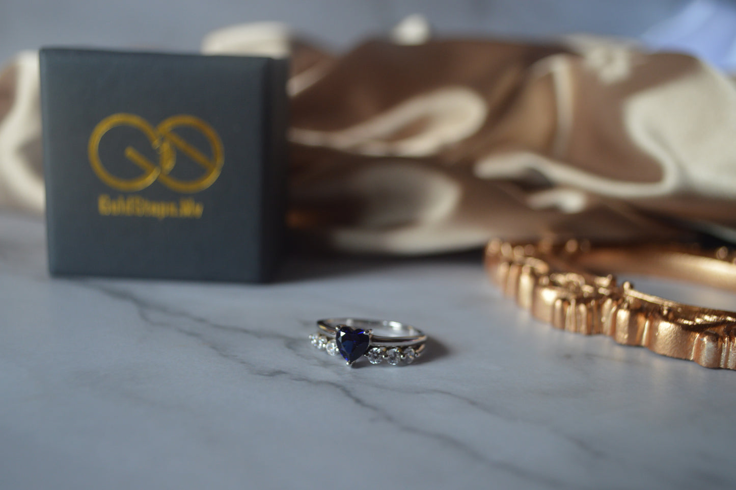 GS0009 Sterling Silver 925 Ring Rhodium Plated with heart shaped Tanzanite