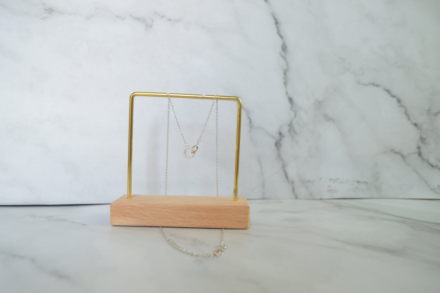 Sterling Silver 925 Dual Pendant Necklace – Pavé Circle & Geometric