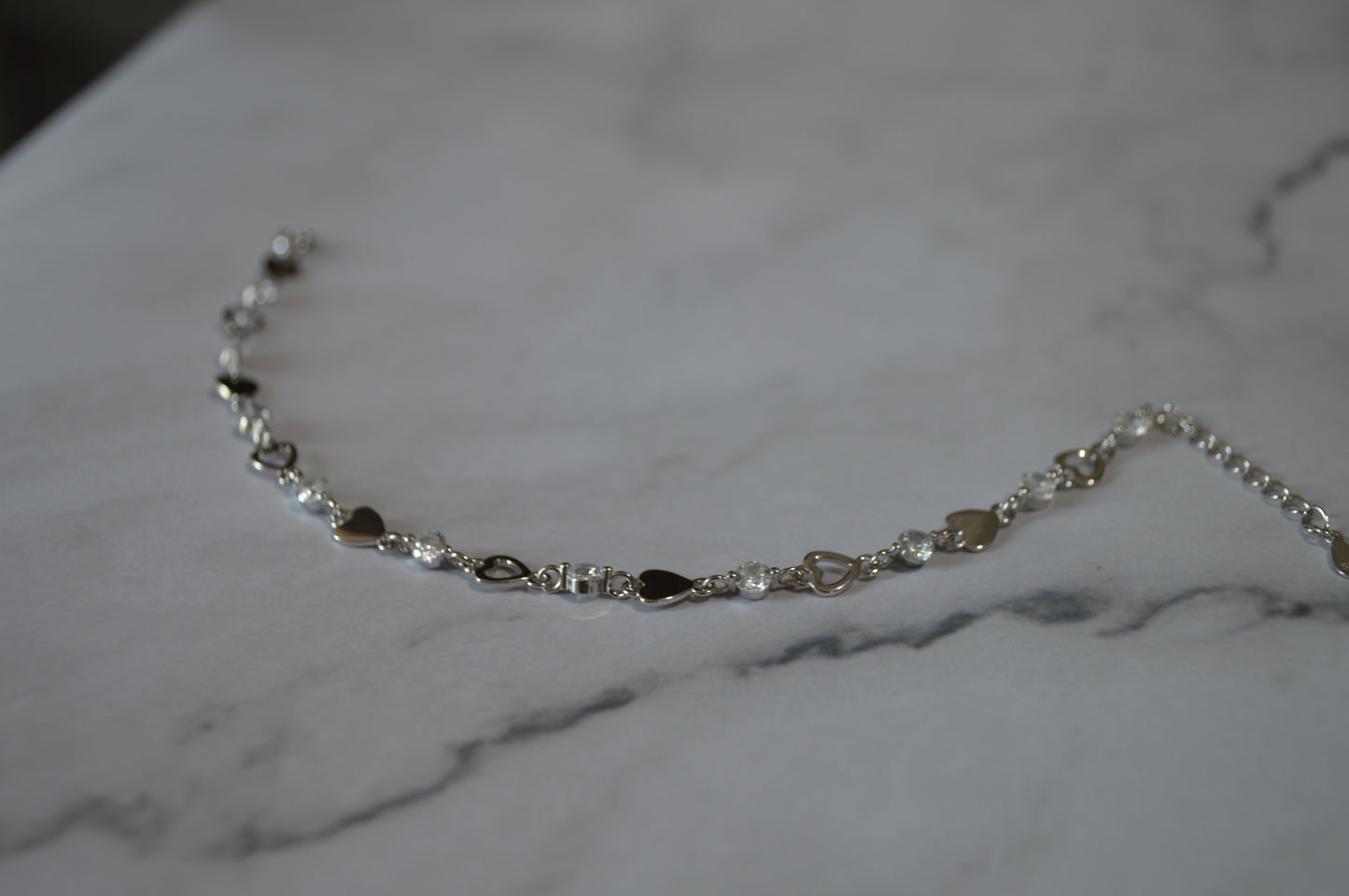 Sterling Silver 925 Beaded Heart Link Bracelet – Adjustable Romantic Charm