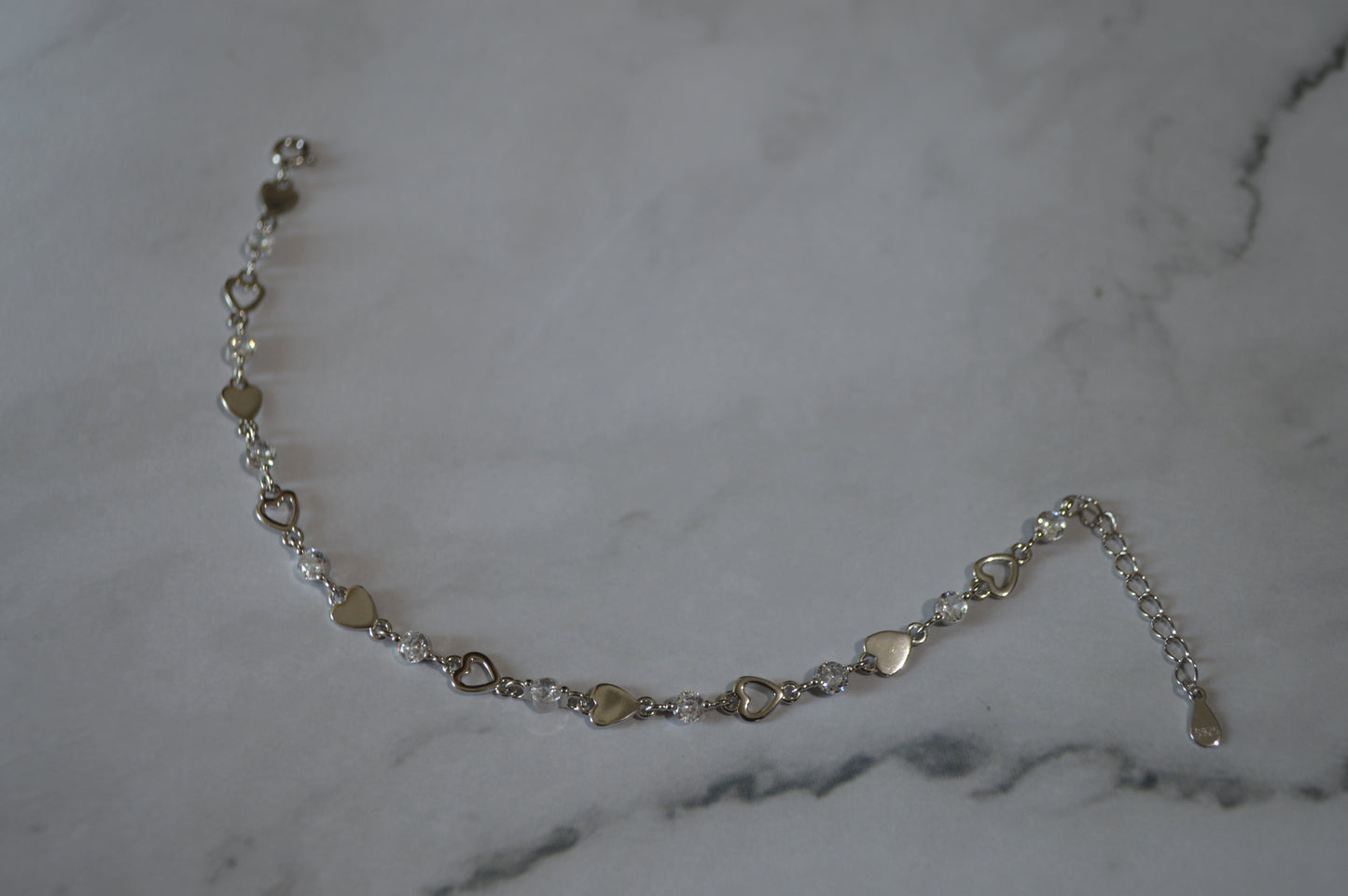 Sterling Silver 925 Beaded Heart Link Bracelet – Adjustable Romantic Charm