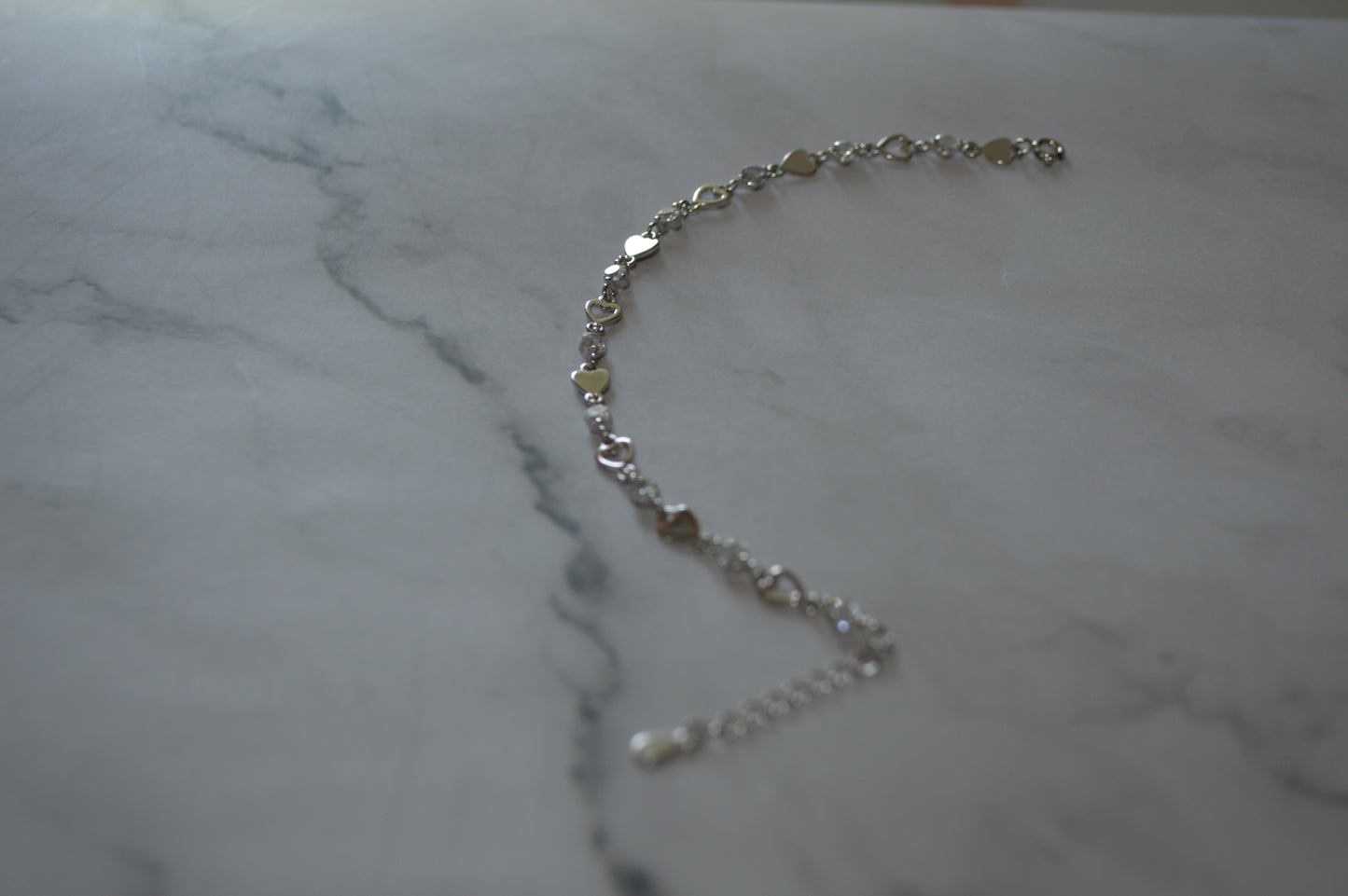Sterling Silver 925 Beaded Heart Link Bracelet – Adjustable Romantic Charm