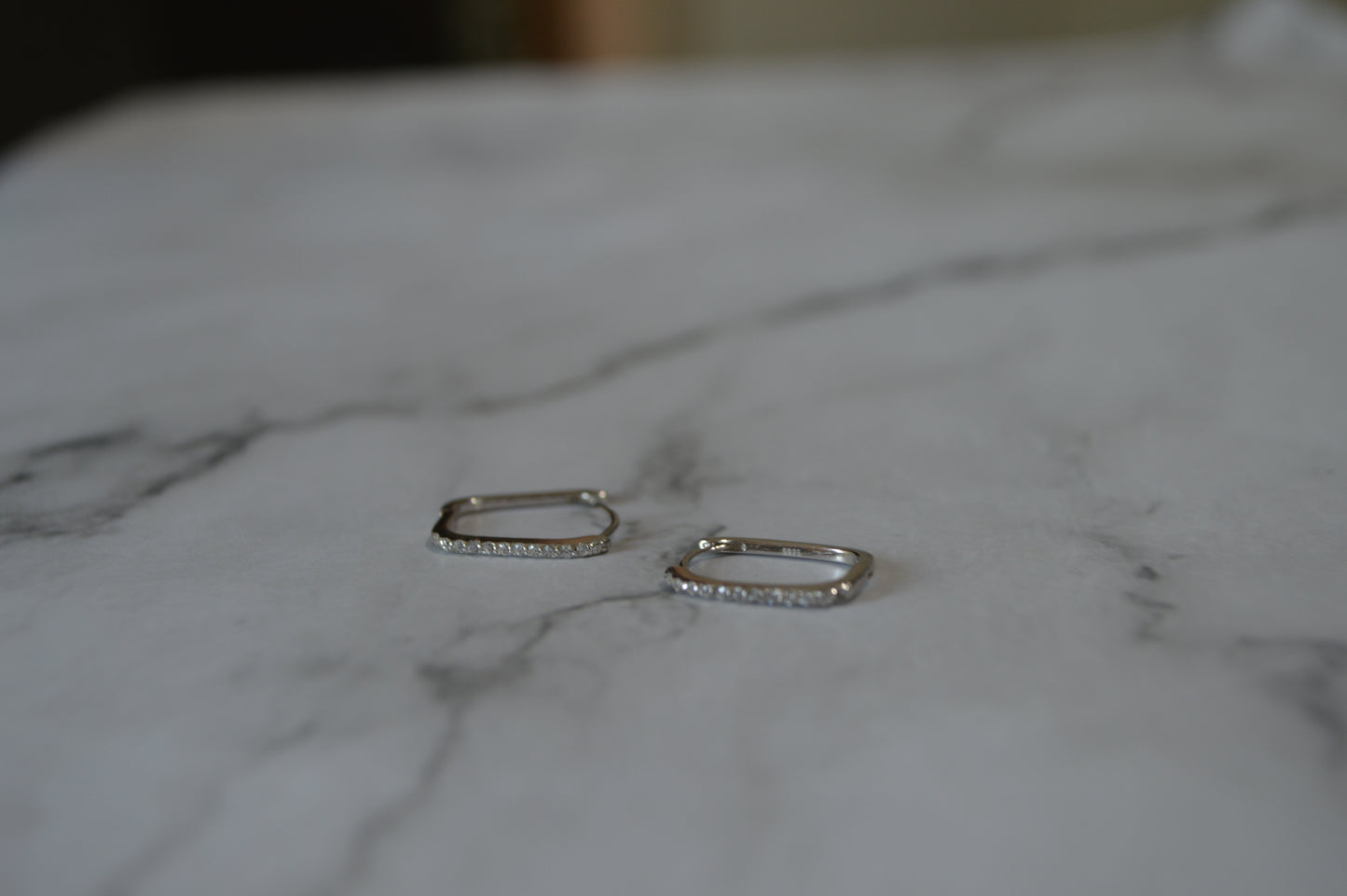 Sterling Silver 925 Square Stud Earrings with Pave Zircon Detailing