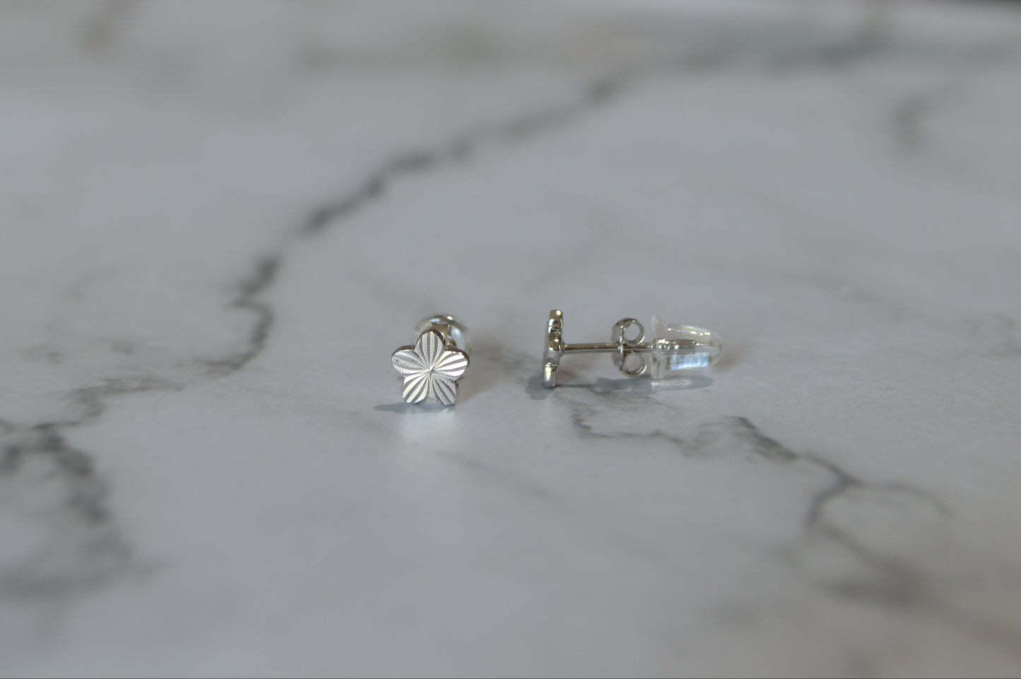 Sterling Silver 925 Floral Stud Earrings – Textured Petal Design