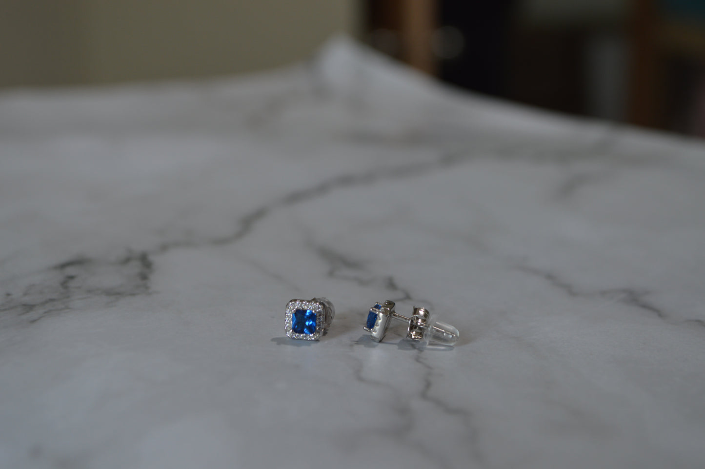 Sterling Silver 925 Earrings with Blue Emerald-Cut Gemstones – Dazzling Sophistication