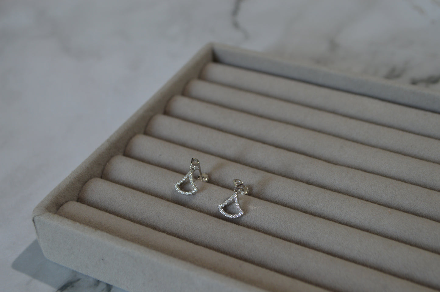 Sterling Silver 925 Geometric Triangle Stud Earrings with Zircon Accents