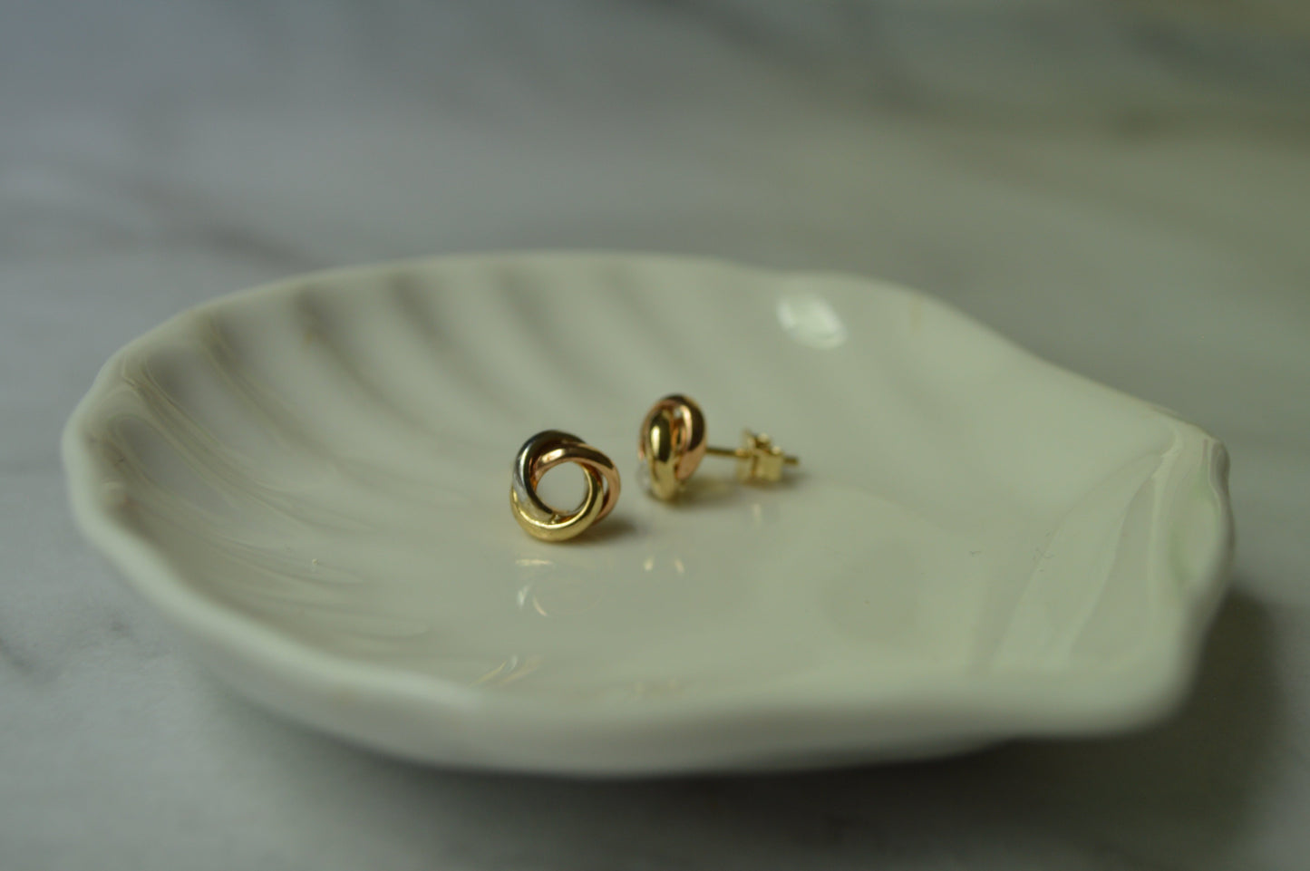 18k Solid Gold Knot Earrings – White, Rose & Yellow Gold, 1.8 Grams