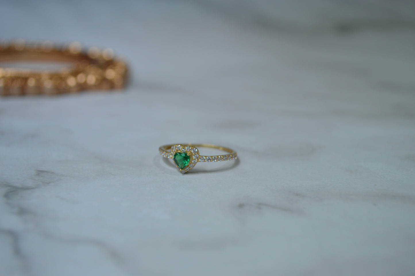 18k Solid Gold Heart Ring with Green stone – 1 Gram