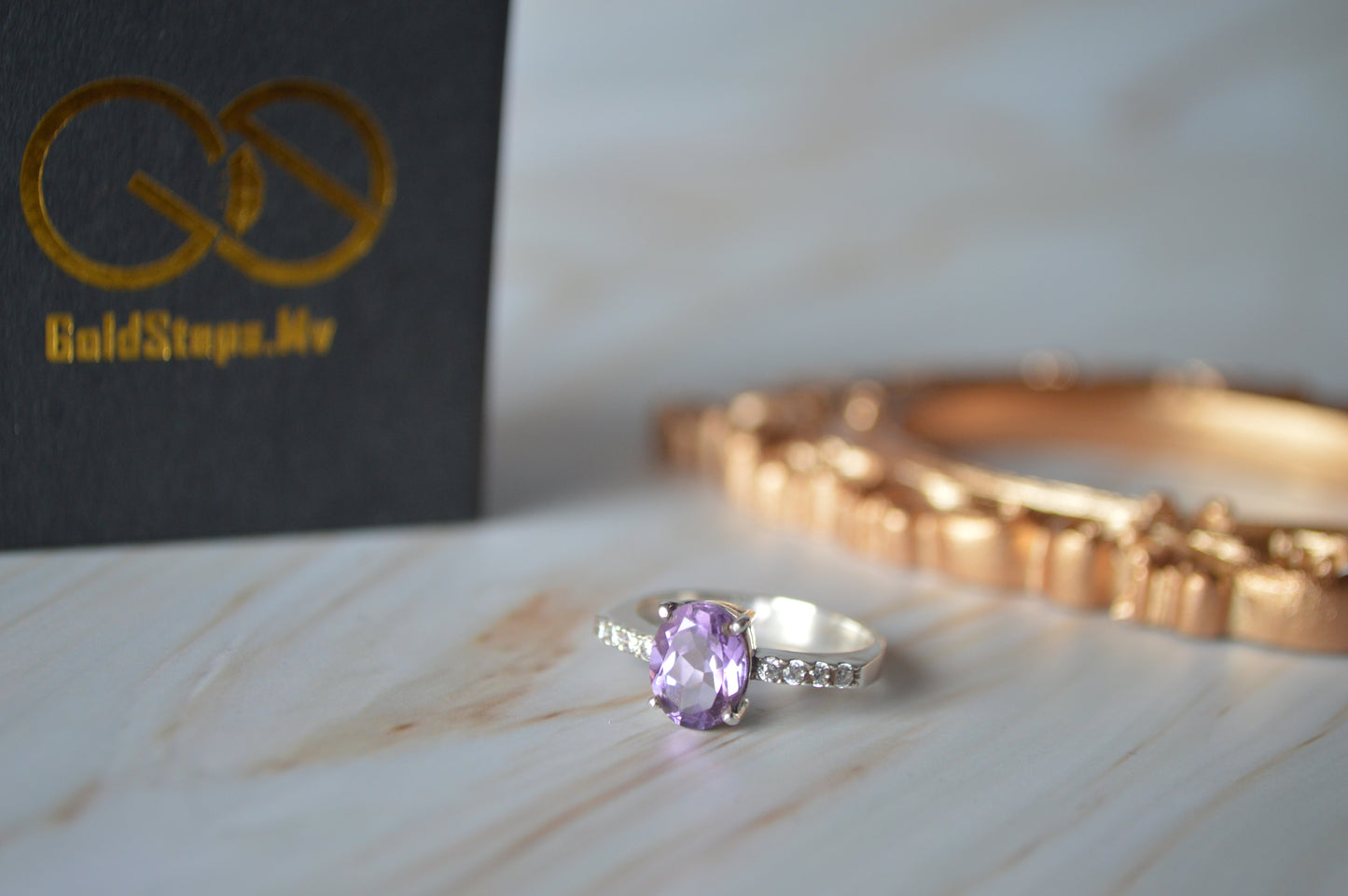 GS0488 Silver ring with Original Amethyst(Purple) Stone and American Diamonds