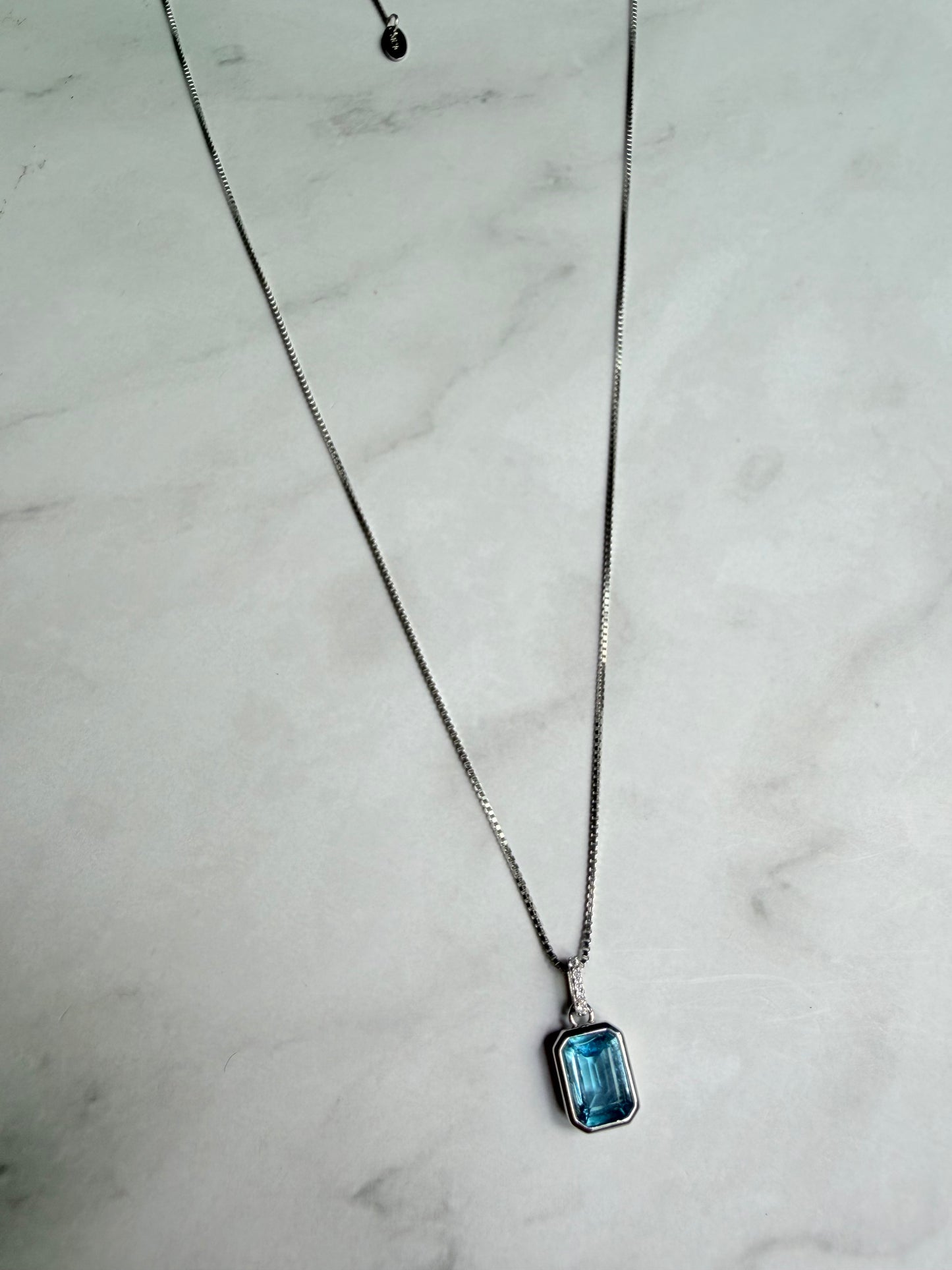 925 Sterling Silver Natural Swiss Blue Topaz Pendant Necklace | Emerald Cut Blue Topaz Necklace Maldives