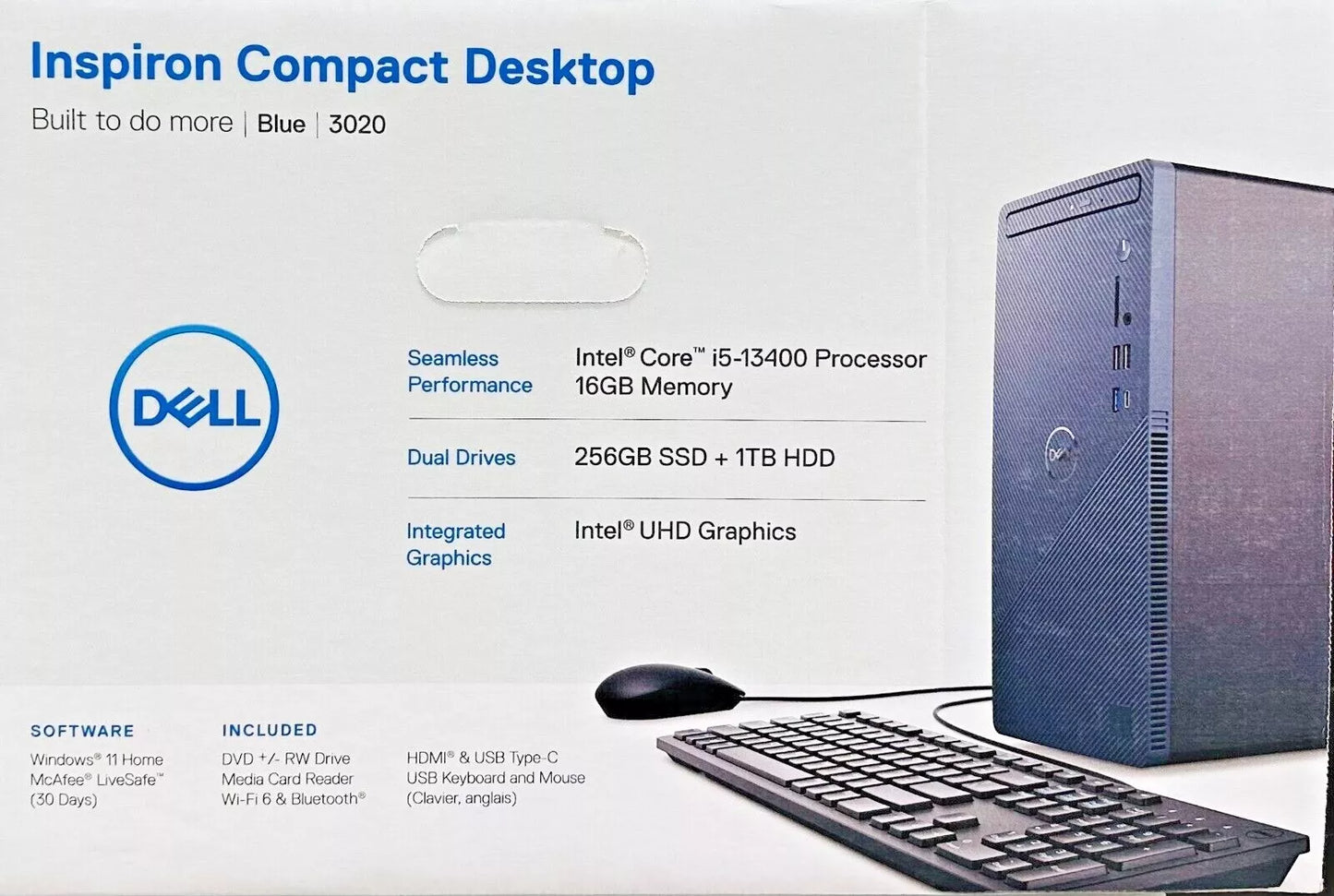 Dell Inspiron Desktop Computer - i5 2.5GHz 16GB RAM 1TB HDD Windows 11- Blue