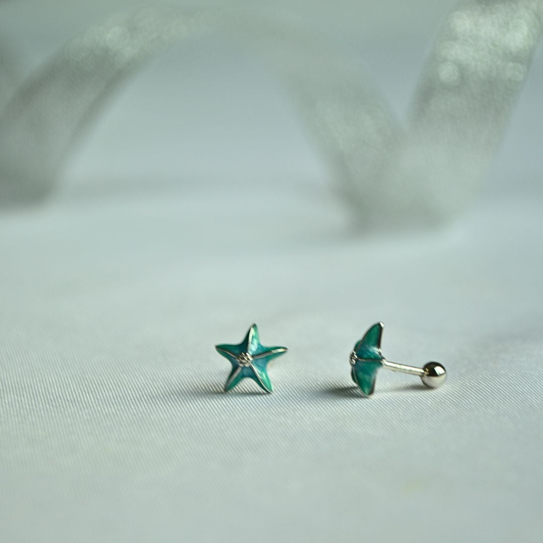 Silver 925 Blue Star Stud Earrings