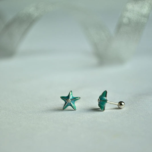 Silver 925 Blue Star Stud Earrings