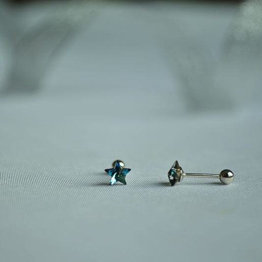 925 Sterling Silver Blue Crystal Star Stud Earrings