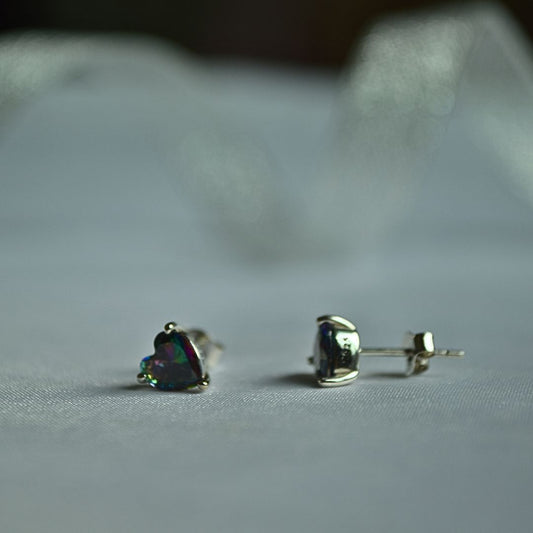 925 Sterling Silver Cubic Zirconia Heart Stud Earrings