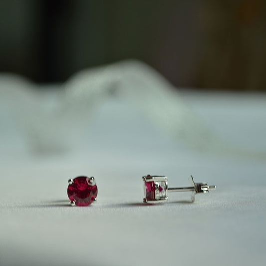 925 Sterling Silver Red Cubic Zirconia Stud Earrings