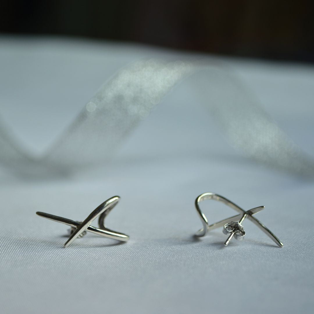 925 Sterling Silver Modern X Stud Earrings