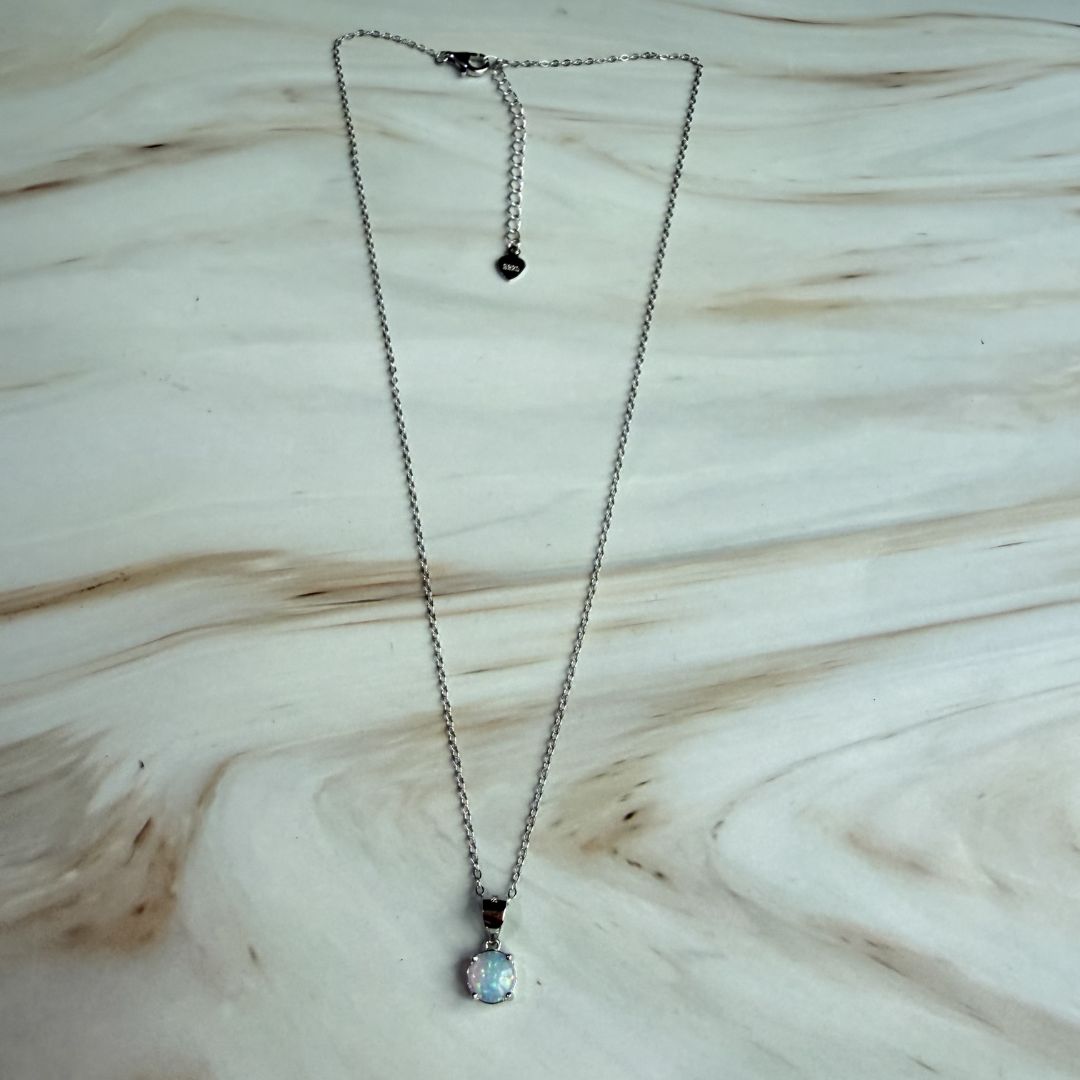 Synthetic Opal Pendant Necklace in 925 Sterling Silver