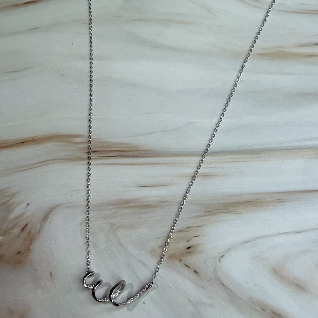 Dainty Irregular Wave CZ Necklace in 925 Sterling Silver
