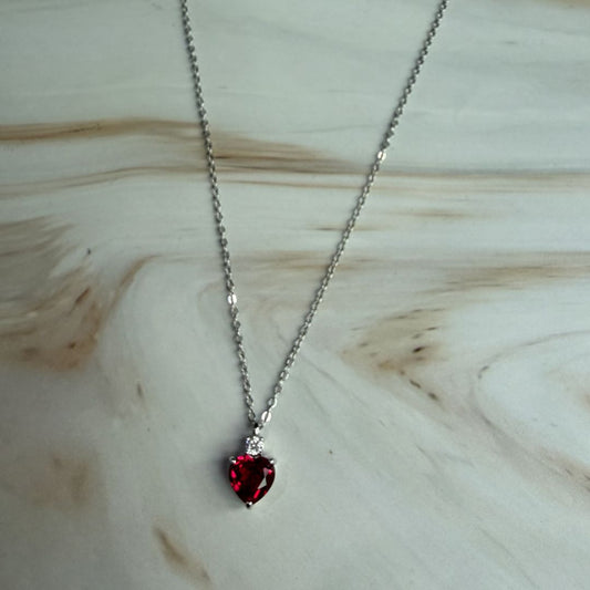 Red Heart CZ Pendant Necklace in 925 Sterling Silver
