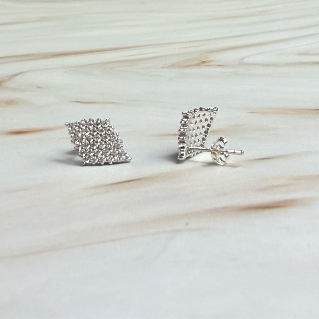 Geometric CZ Stud Earrings in 925 Sterling Silver