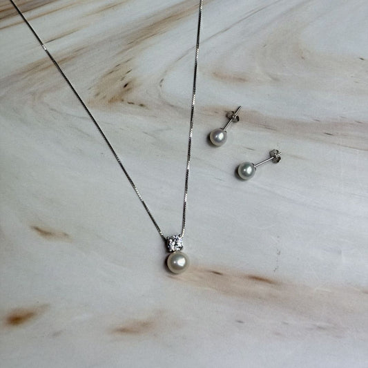 Classic Pearl Jewelry Set in 925 Sterling Silver