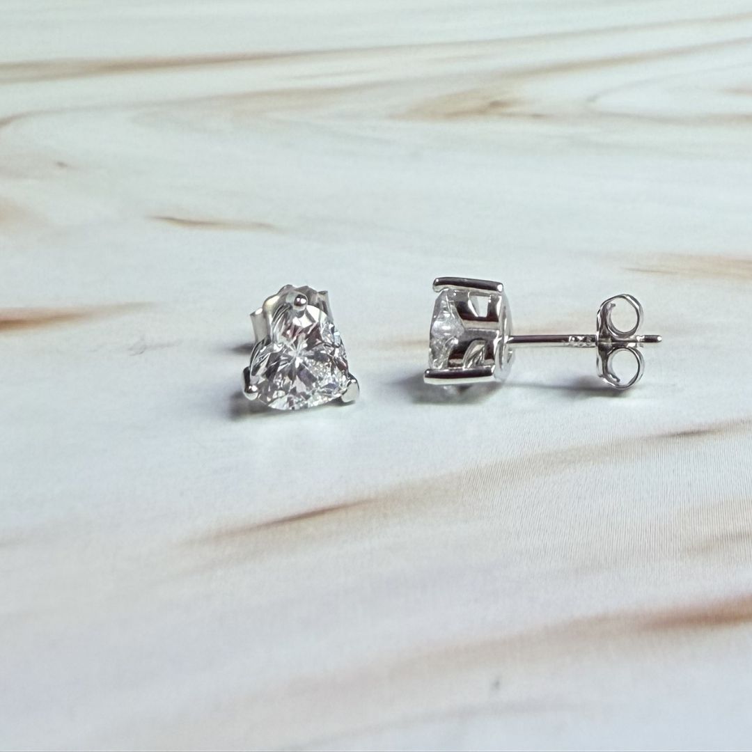 Classic Heart-Cut White CZ Stud Earrings in 925 Sterling Silver