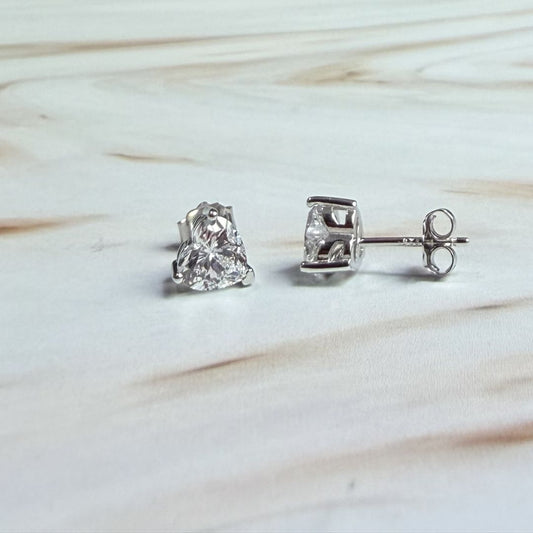 Classic Heart-Cut White CZ Stud Earrings in 925 Sterling Silver