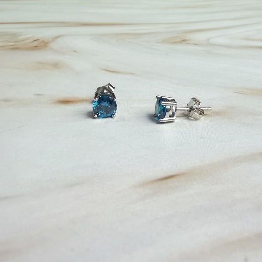 Ocean Blue CZ Stud Earrings in 925 Sterling Silver