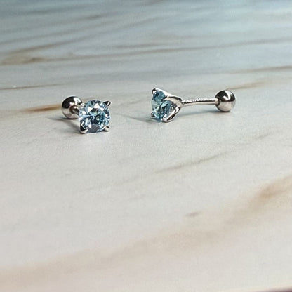 925 Sterling Silver Ball Back Blue Zirconia (4mm) Stud Earrings