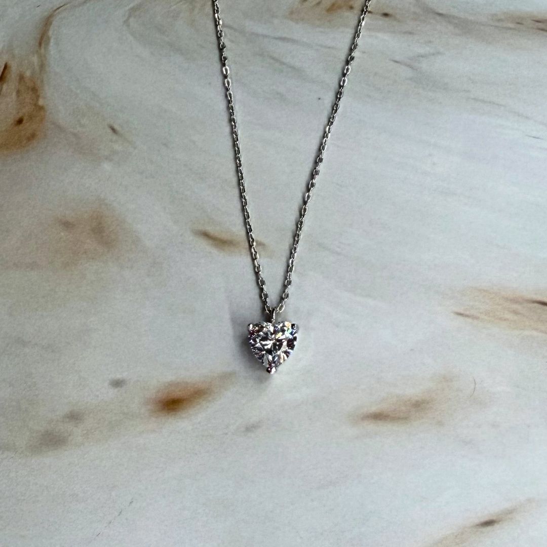 925 Sterling Silver Heart Cut Solitaire Necklace